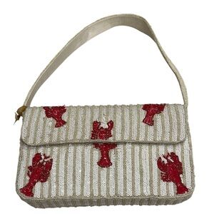 NWT Viral Lobster Red and Cream Beaded Handbag Handcrafted in India